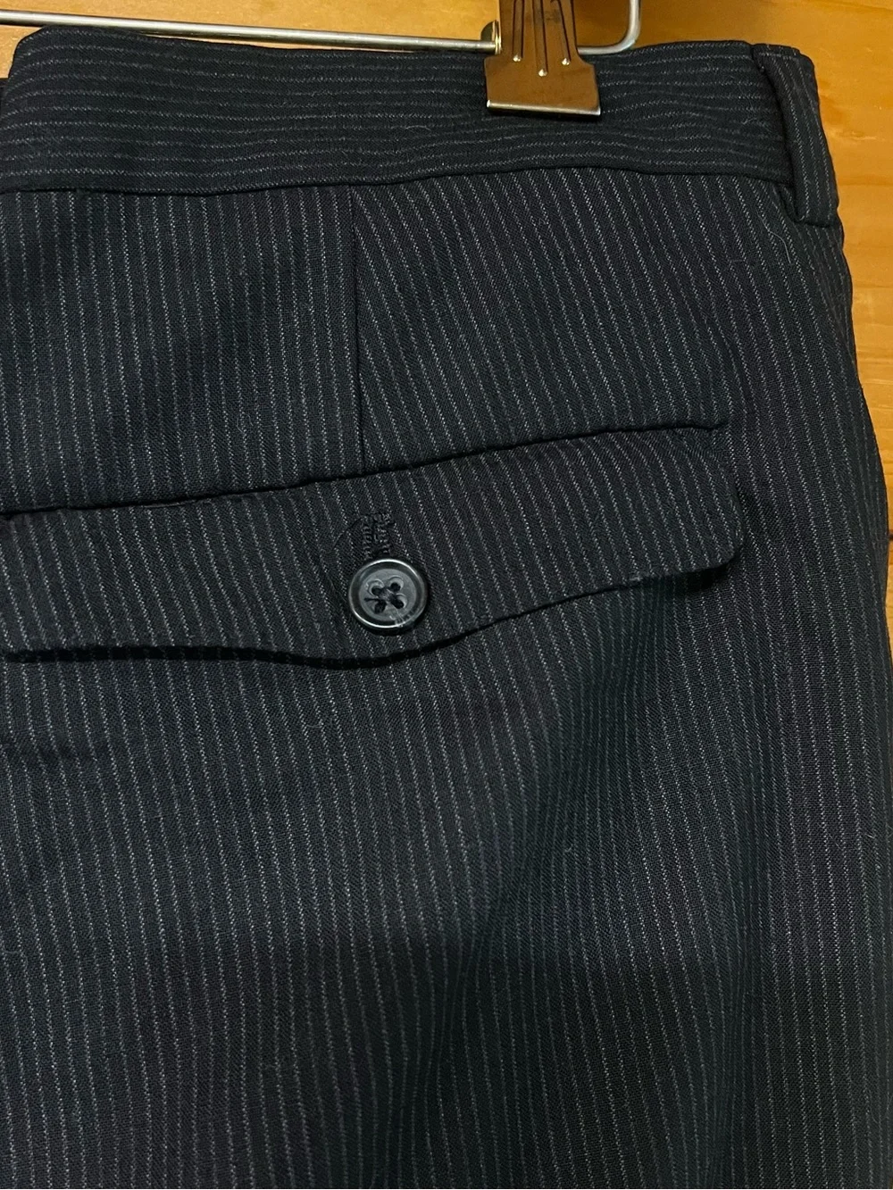 Banana Republic Pants Black Pinstripe Tailor Fit Flat Men Dress Wool 35 / 30
